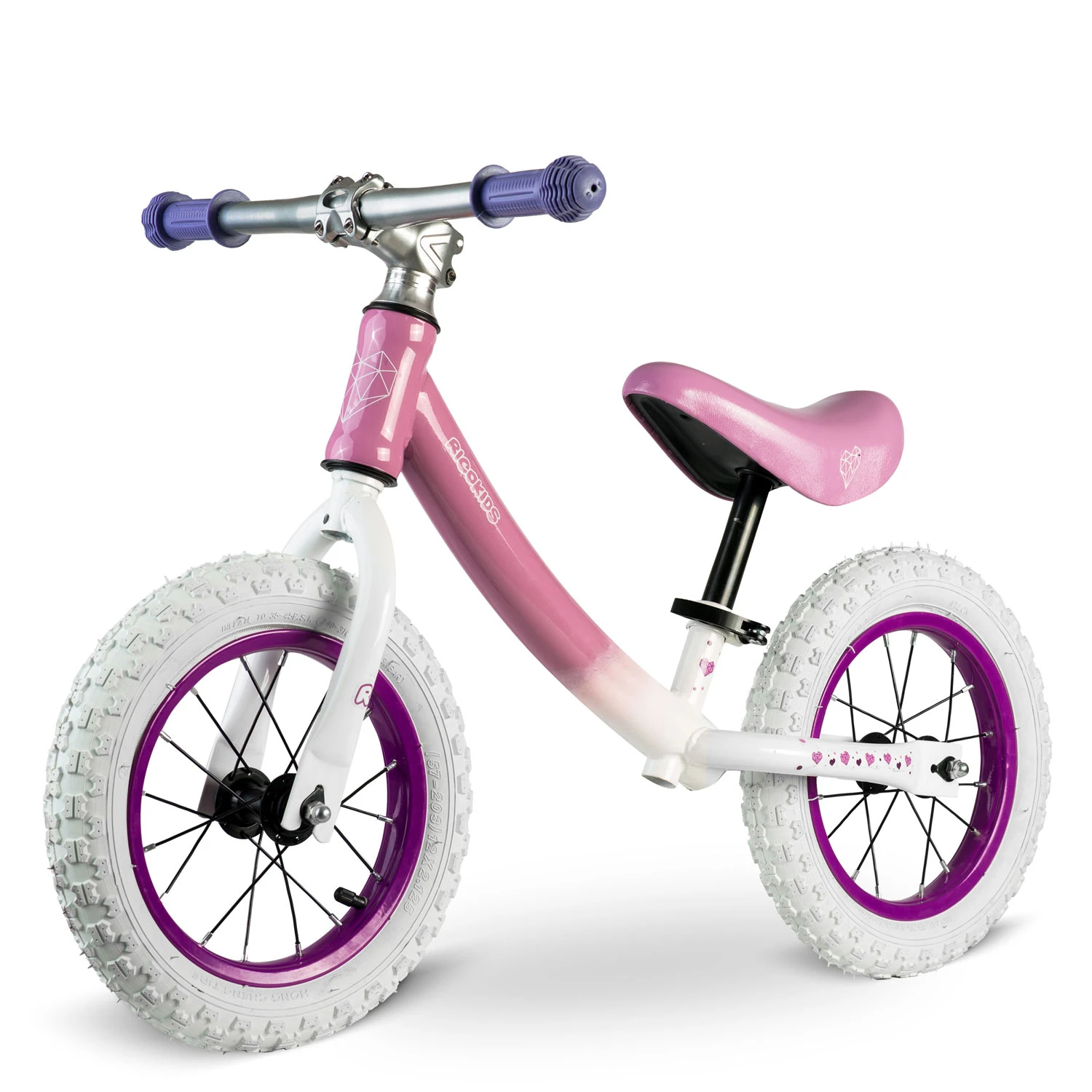 Dječji bicikl s ravnotežom, Ricokids | bijelo-rozi