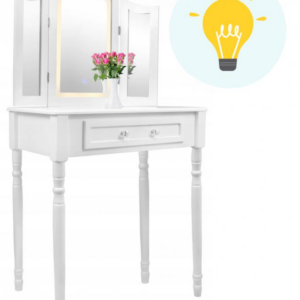 Toaletni stolić s LED svjetlom i ogledalom | bijeli