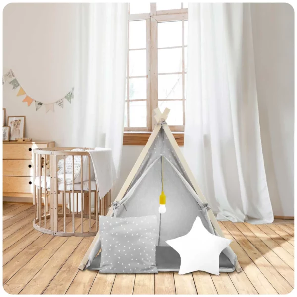Dječji šator TeePee s lampom | sivi
