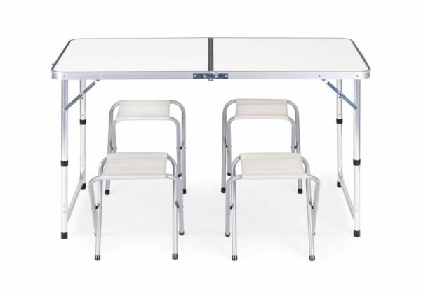 Turistički stol, sklopivi, + 4 stolice, bijeli | 119,5 x 60 cm