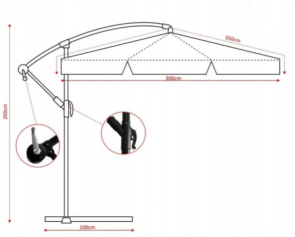 Vrtne suncobran, 3 m, crvena, Garden Line | GAO9832