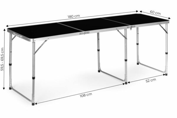 Sklopivi turistički stol, crni, 180 x 60 cm | Modern Home