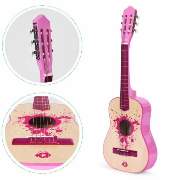 Dječja drvena gitara, roza | ECOTOYS - Image 8