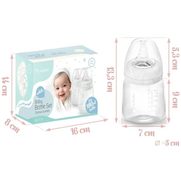 Set bočica za mlijeko za bebe, 180 ml, 2 kom. | Nukido - Image 2