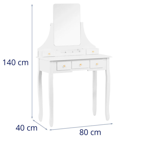 Toaletni stol s ogledalom i tabureom, bijeli | Uniprodo - Image 2