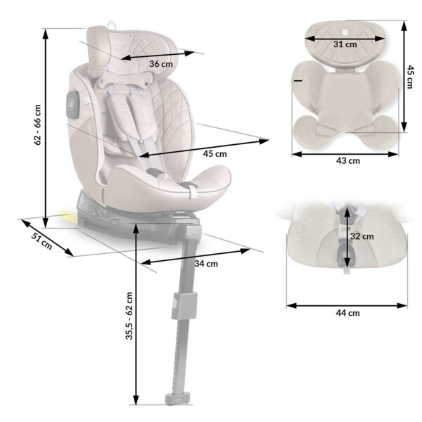 Autosjedalica Aero Line, ISOFIX, 0-36 kg, bež | Nukido - Image 2