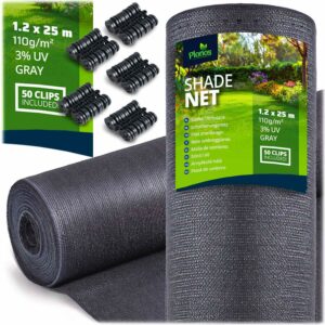 Mreža za sjenu + 50 kopči, 110 g/m2, 1,2 x 25 m, siva | Plonos