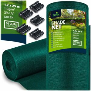 Mreža za sjenu + 50 kopči, 110 g/m2, 1,2 x 25 m, zelena | Plonos