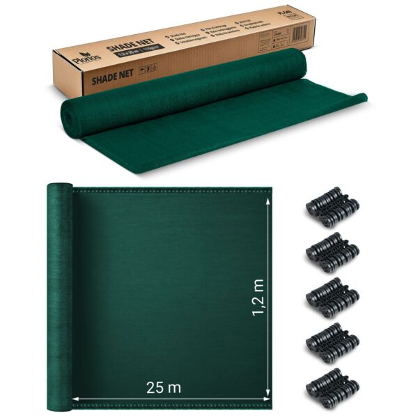 Mreža za sjenu + 50 kopči, 110 g/m2, 1,2 x 25 m, zelena | Plonos - Image 2