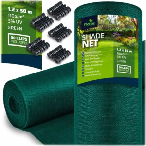 Mreža za sjenu + 50 kopči, 110 g/m2, 1,2 x 50 m, zelena | Plonos
