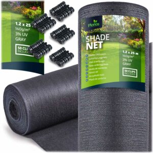 Mreža za sjenu + 50 kopči, 140 g/m2, 1,2 x 25 m, siva | Plonos