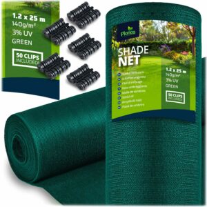 Mreža za sjenu + 50 kopči, 140 g/m2, 1,2 x 25 m, zelena | Plonos