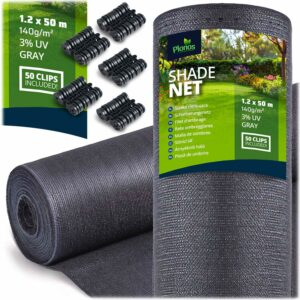 Mreža za sjenu + 50 kopči, 140 g/m2, 1,2 x 50 m, siva | Plonos