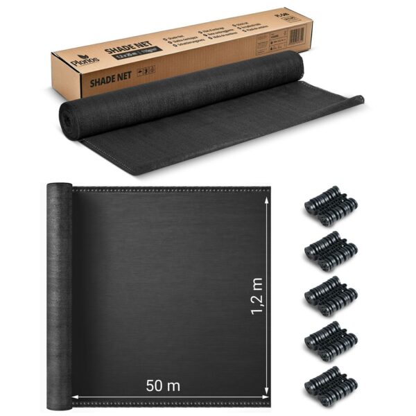 Mreža za sjenu + 50 kopči, 140 g/m2, 1,2 x 50 m, siva | Plonos - Image 2