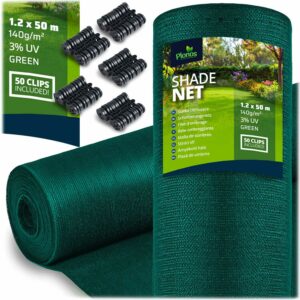 Mreža za sjenu + 50 kopči, 140 g/m2, 1,2 x 50 m, zelena | Plonos