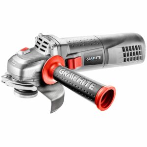 Kutna brusilica 1100W, 125mm | GRAPHITE nudi udoban i siguran rad s funkcijama protiv slučajnog pokretanja i blokade vretena.