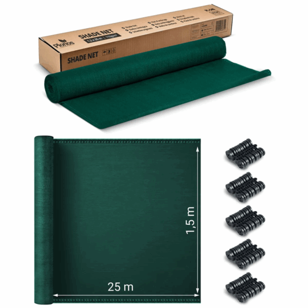 Mreža za sjenu + 50 kopči, 110g/m2, 1,5x25m, zelena | Plonos - Image 4