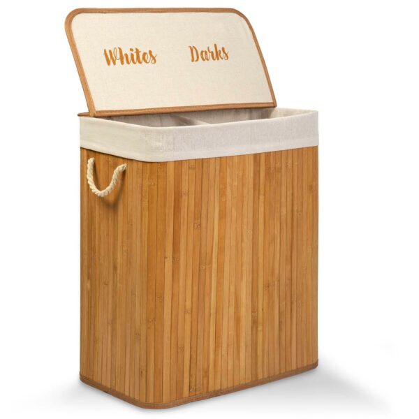 Košara za rublje od bambusa s poklopcem, 100L, prirodna | Massido - Image 3