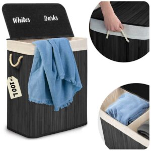 Košara za rublje od bambusa s poklopcem, 100L, crna | Massido