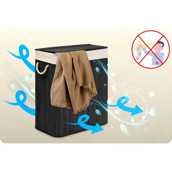 Košara za rublje od bambusa s poklopcem, 100L, crna | Massido - Image 8
