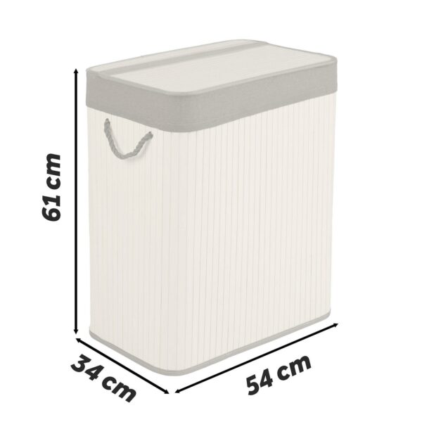 Košara za rublje od bambusa s poklopcem, 100L, bijela | Massido - Image 2