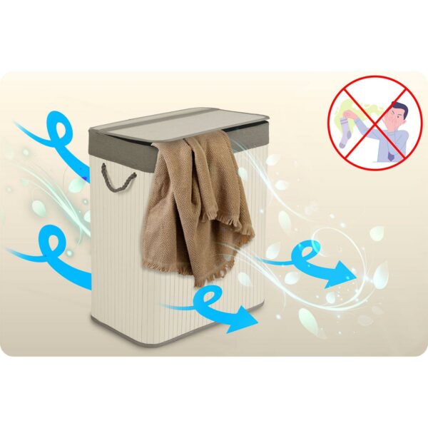 Košara za rublje od bambusa s poklopcem, 100L, bijela | Massido - Image 7