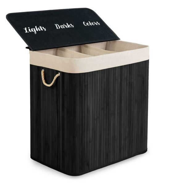 Košara za rublje od bambusa s poklopcem, 150L, crna | Massido - Image 3