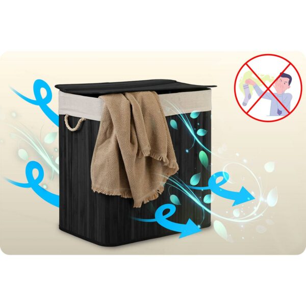 Košara za rublje od bambusa s poklopcem, 150L, crna | Massido - Image 7