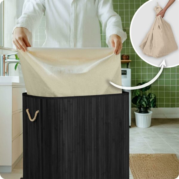 Košara za rublje od bambusa s poklopcem, 150L, crna | Massido - Image 9