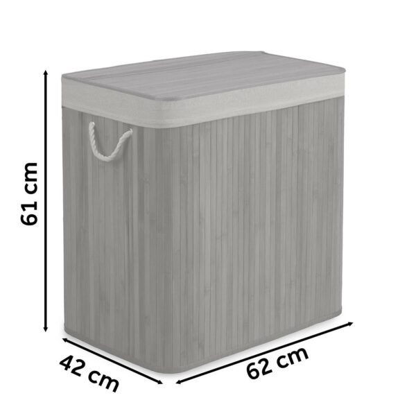 Košara za rublje od bambusa s poklopcem, 150L, siva | Massido - Image 2