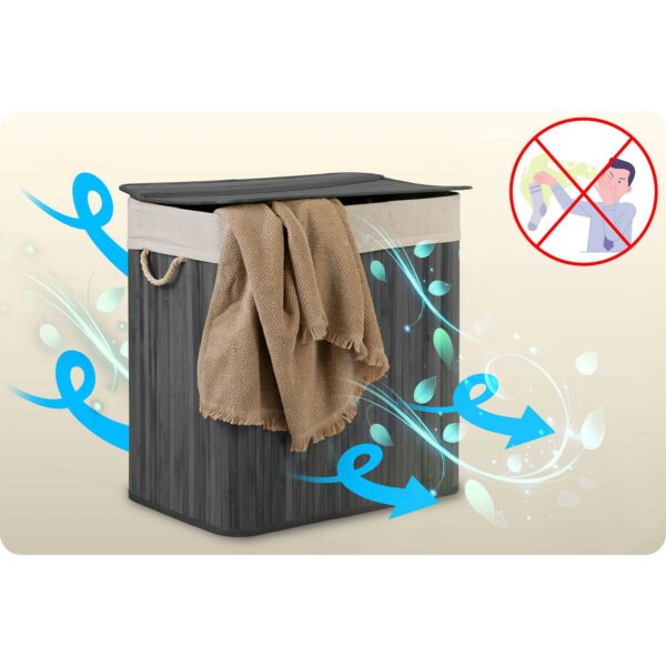 Košara za rublje od bambusa s poklopcem, 150L, siva | Massido - Image 6
