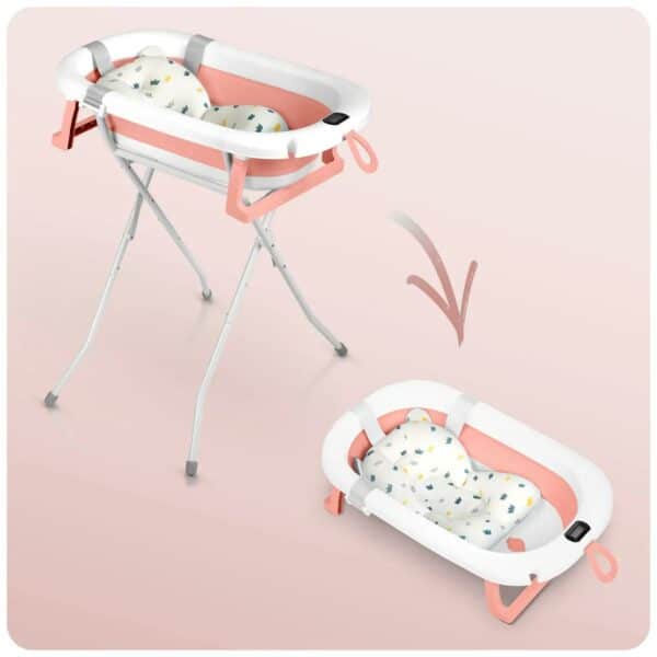 Sklopiva dječja kada za kupanje s postoljem RK-287, bijelo-ružičasta | Ricokids - Image 10