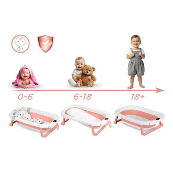 Sklopiva dječja kada za kupanje s postoljem RK-287, bijelo-ružičasta | Ricokids - Image 3