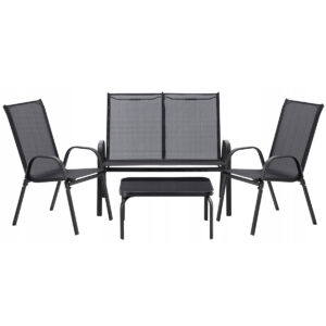 Vrtni set, crni, 2 stolice, sofa, stol | Garden Line