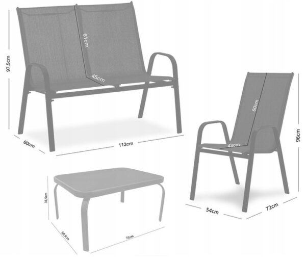 Vrtni set, crni, 2 stolice, sofa, stol | Garden Line - Image 3