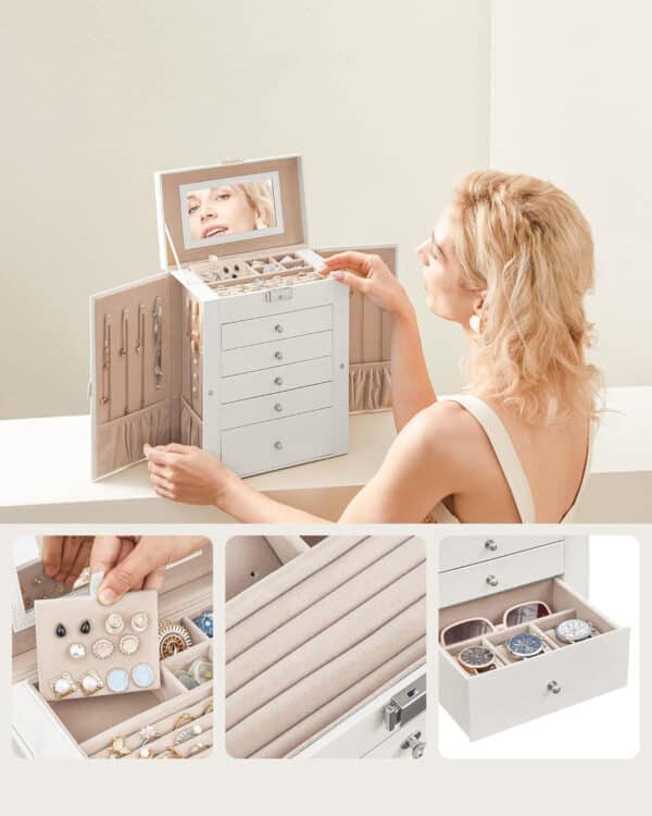 Kutija za nakit, 6 slojeva, bijela | Songmics - Image 10