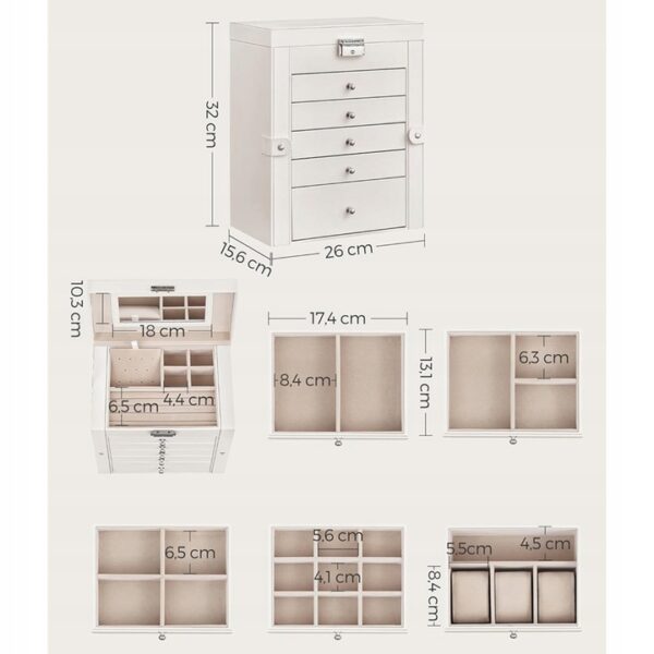 Kutija za nakit, 6 slojeva, bijela | Songmics - Image 2