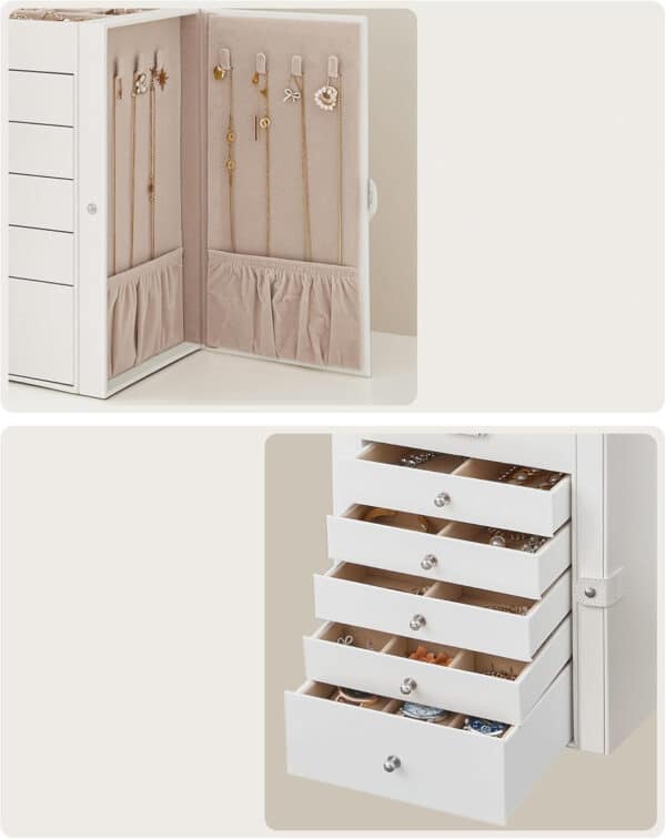 Kutija za nakit, 6 slojeva, bijela | Songmics - Image 7
