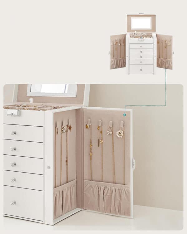 Kutija za nakit, 6 slojeva, bijela | Songmics - Image 8