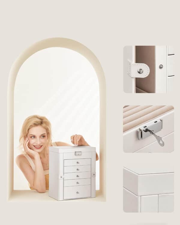 Kutija za nakit, 6 slojeva, bijela | Songmics - Image 9