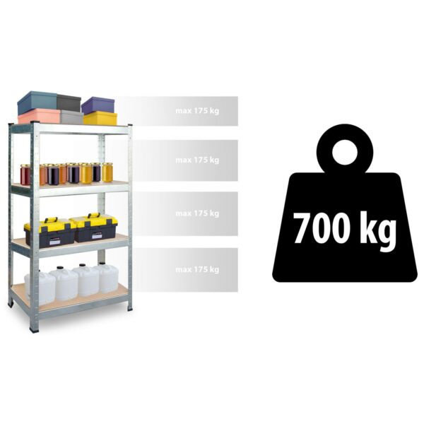 Metalni regal za pohranu, 180x90x40cm, 600kg | Plonos - Image 4