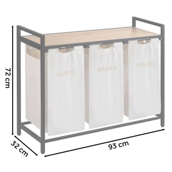 Košara za rublje s tri odjeljka i okvirom, 120L, bijela | Massido - Image 2