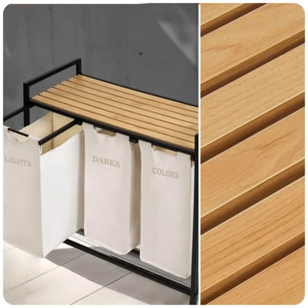 Košara za rublje s tri odjeljka i okvirom, 120L, bijela | Massido - Image 6