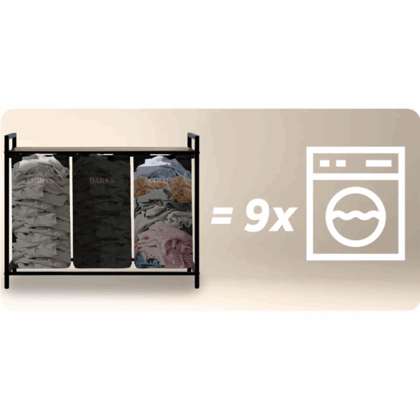 Košara za rublje s tri odjeljka i okvirom, 120L, crna | Massido - Image 8