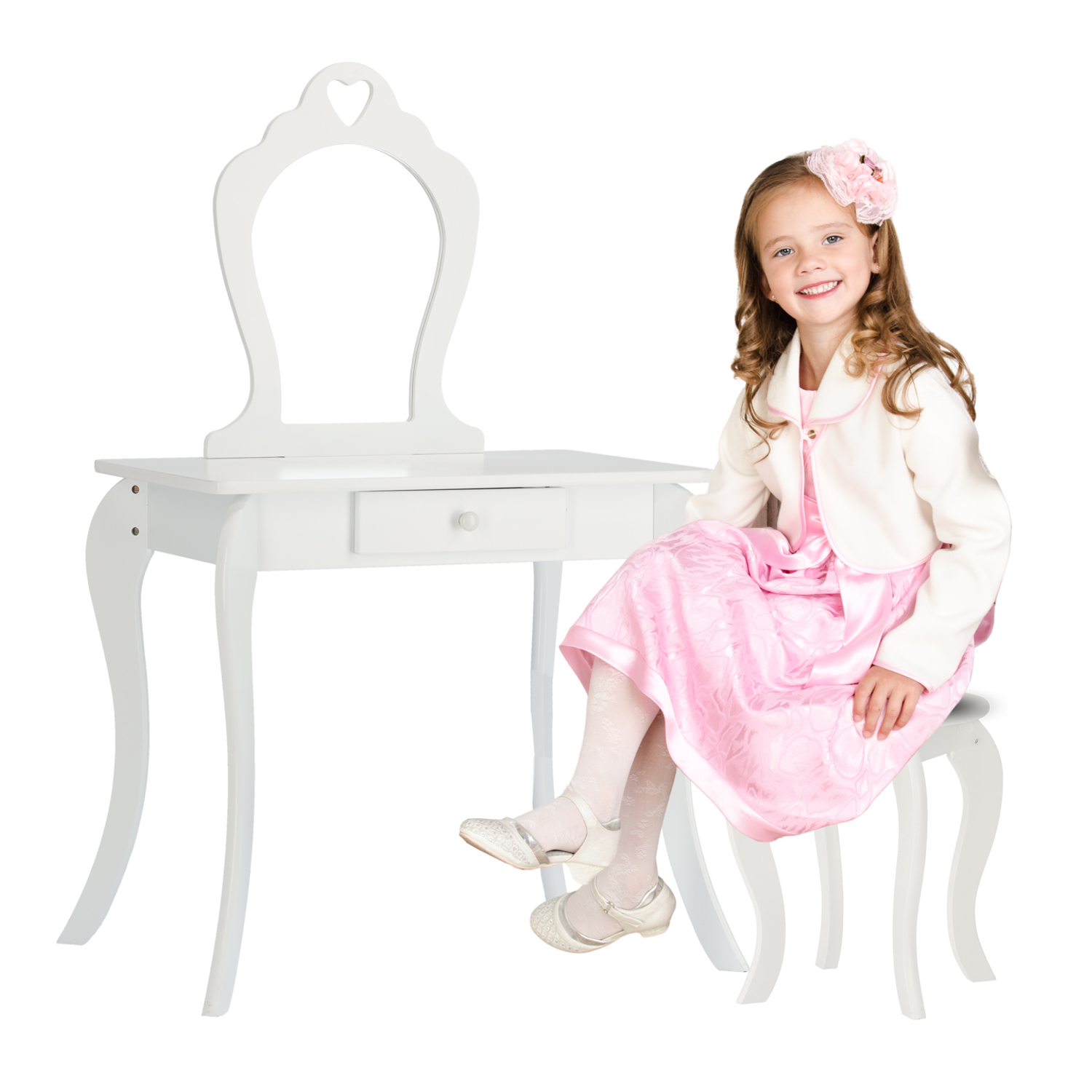 Dječji toaletni stolić s ogledalom | bijela - Image 3