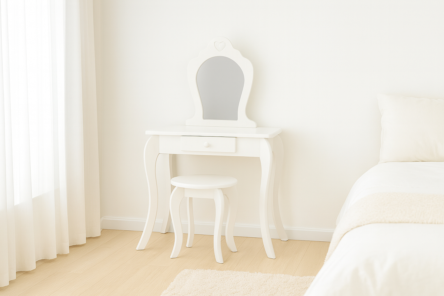 Dječji toaletni stolić s ogledalom | bijela - Image 4