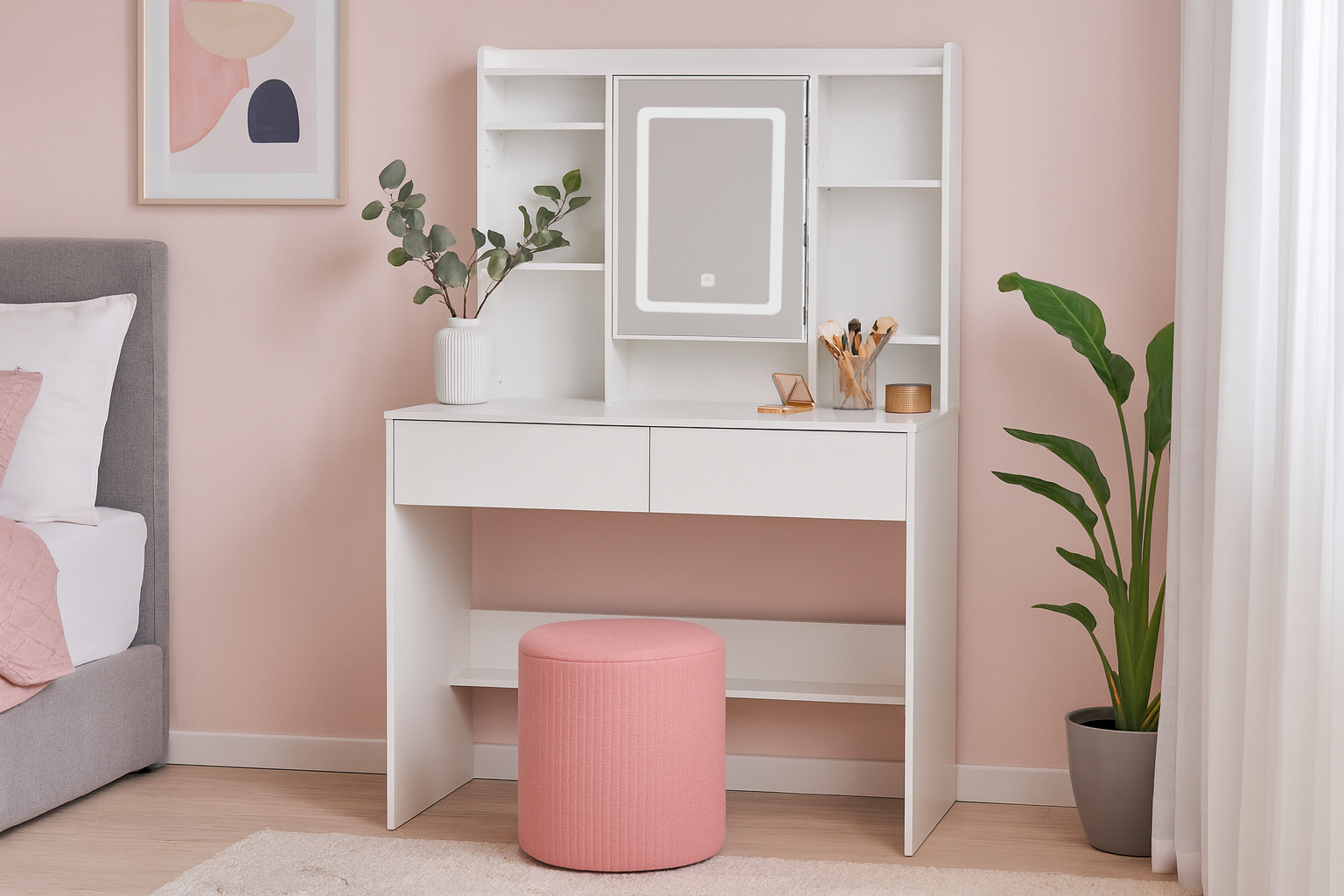 Toaletni stolić s LED rasvjetom | bijela - Image 10