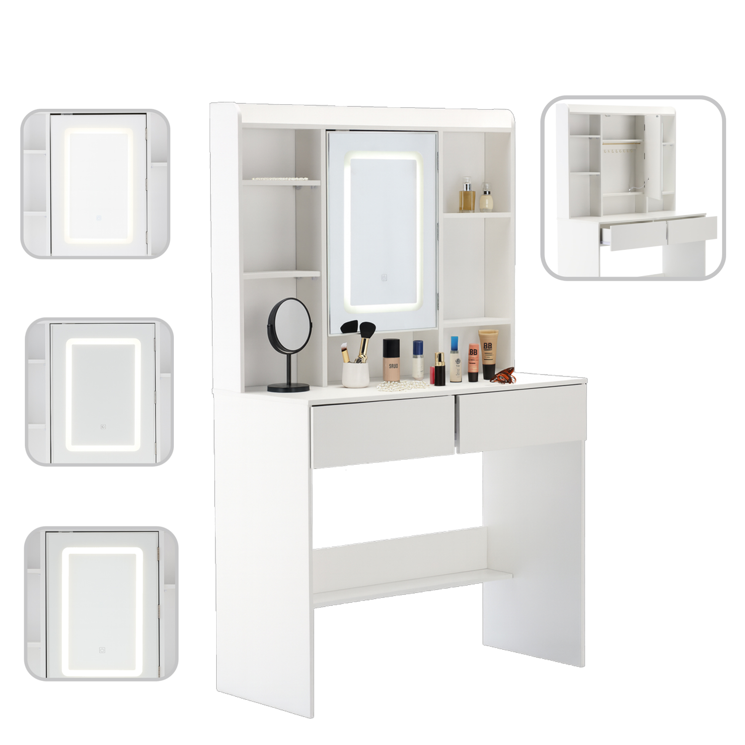 Toaletni stolić s LED rasvjetom | bijela - Image 7