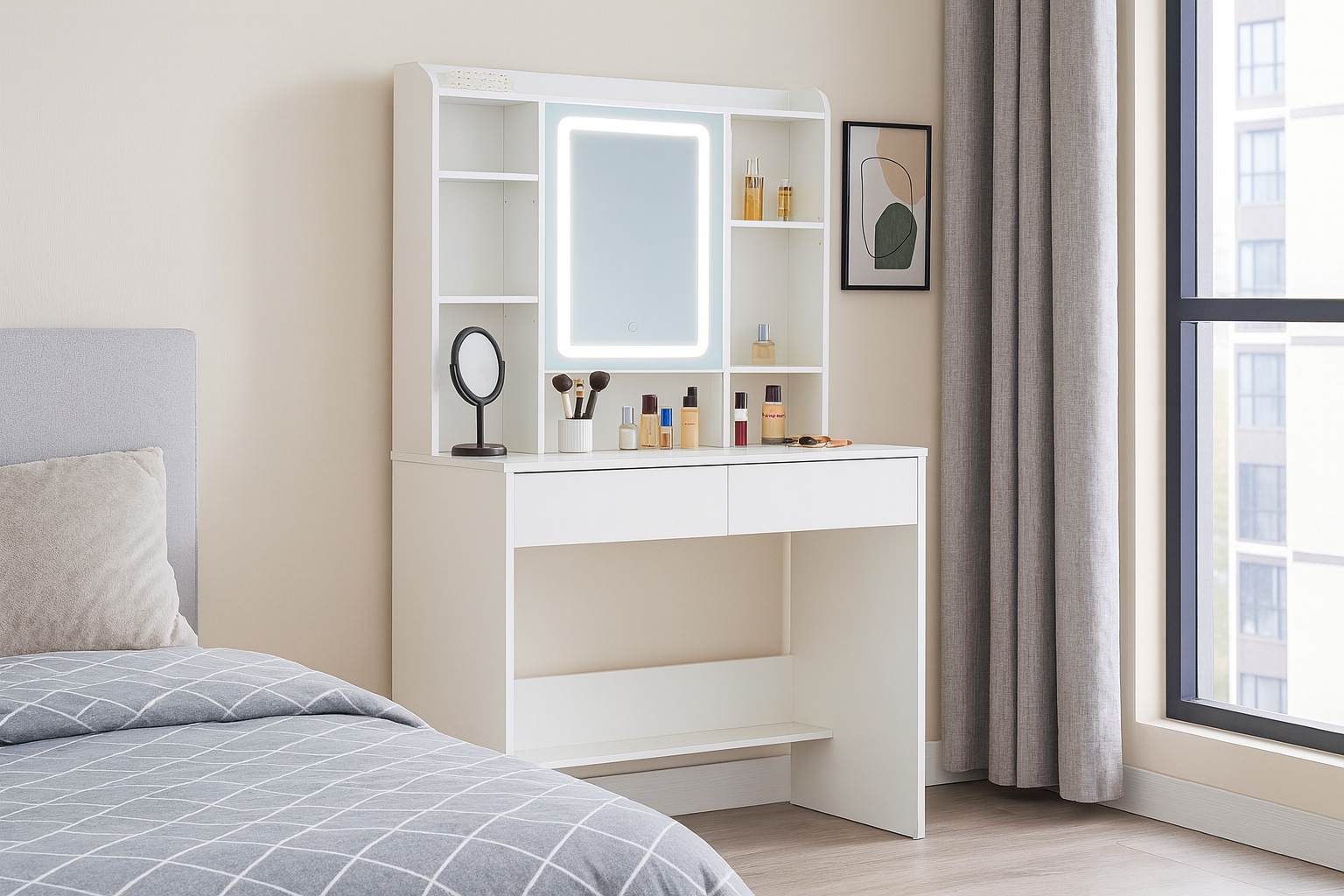 Toaletni stolić s LED rasvjetom | bijela - Image 9