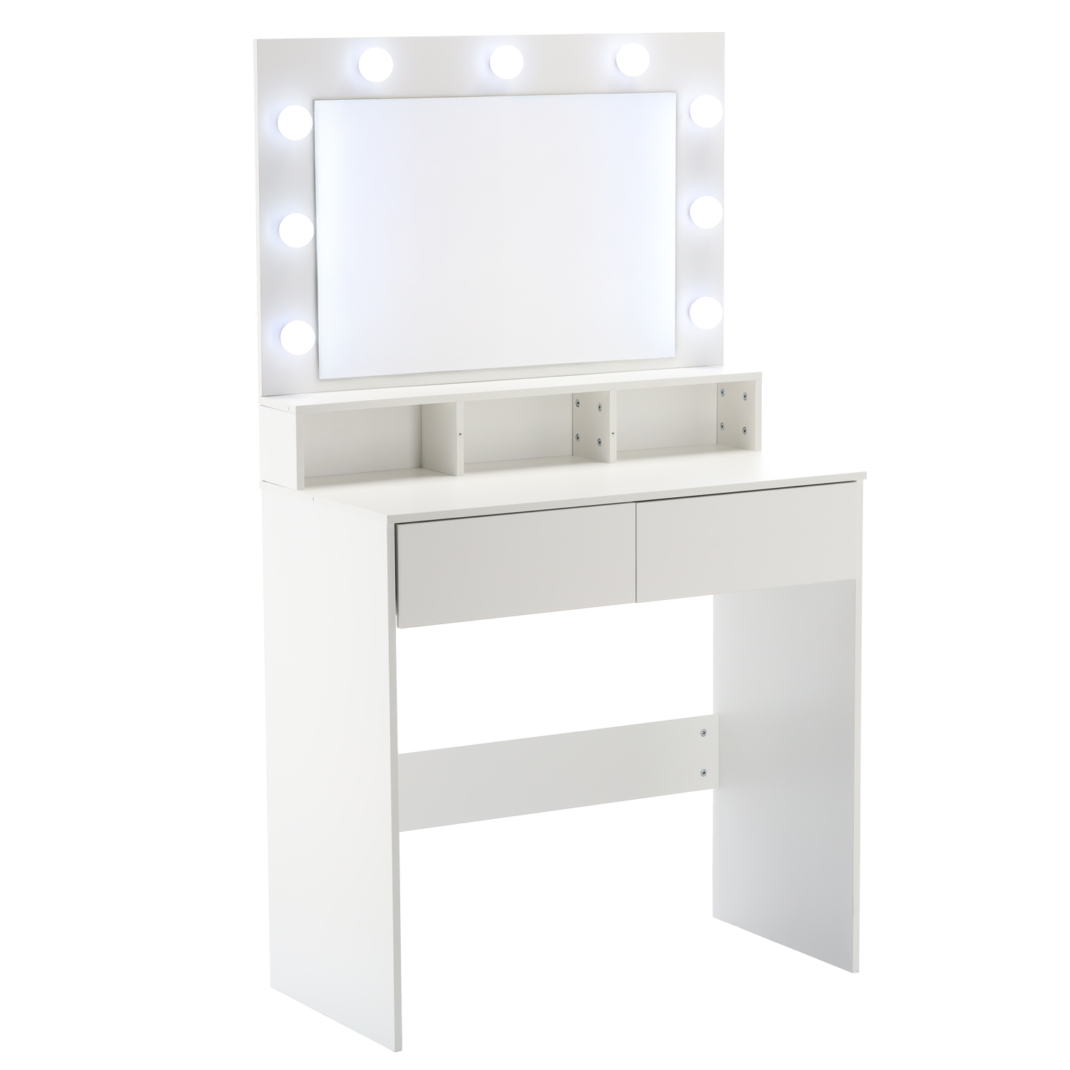 Toaletni stolić s LED rasvjetom, 2 ladice | bijela